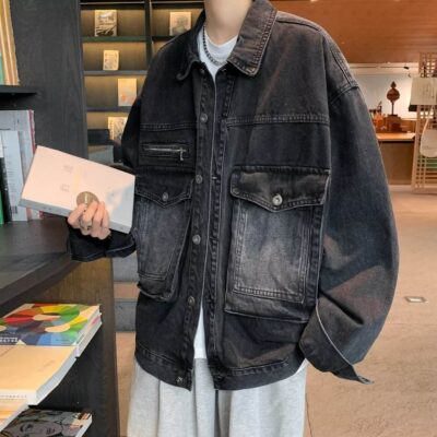 Loose men’s jean jacket 3D pocket spring autumn manufacturer