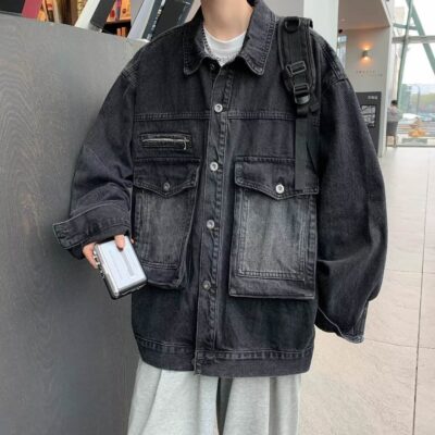 Loose men’s jean jacket 3D pocket spring autumn manufacturer