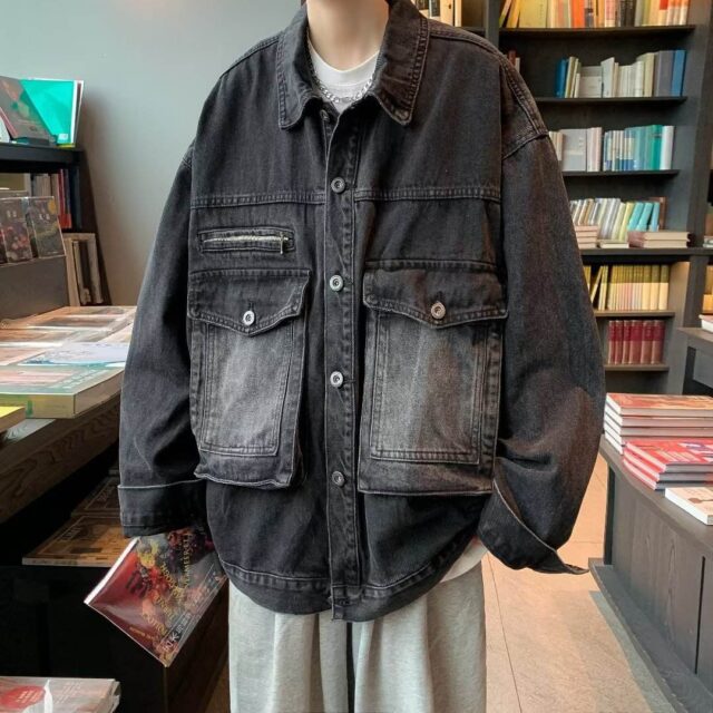 Loose men’s jean jacket 3D pocket spring autumn manufacturer