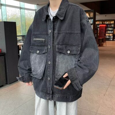 Loose men’s jean jacket 3D pocket spring autumn manufacturer