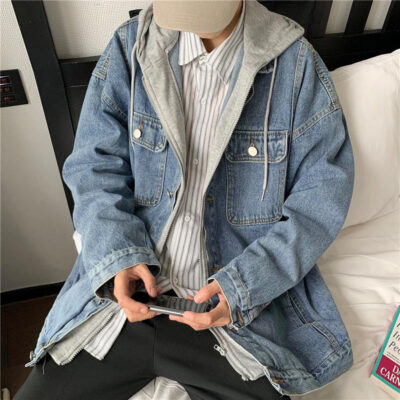 Casual hooded men’s jean jacket bulk supply