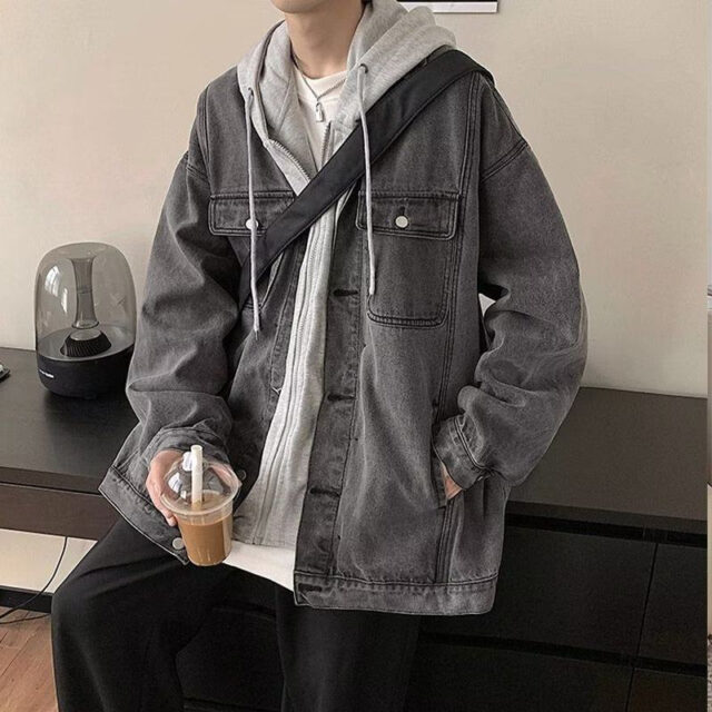 Casual hooded men’s jean jacket bulk supply