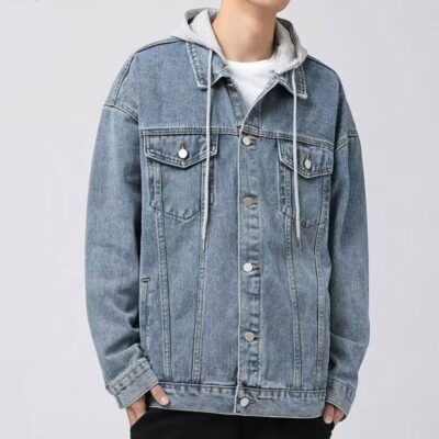 Casual hooded men’s jean jacket bulk supply