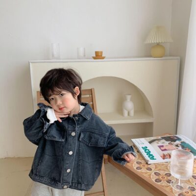 Loose long-sleeve kids jean jacket bulk supply