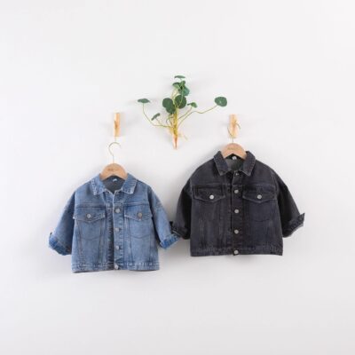 Loose long-sleeve kids jean jacket bulk supply
