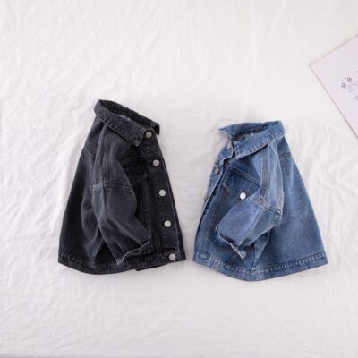 Loose long-sleeve kids jean jacket bulk supply
