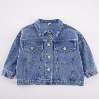 Loose long-sleeve kids jean jacket bulk supply
