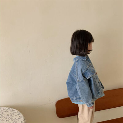 Loose long-sleeve kids jean jacket bulk supply
