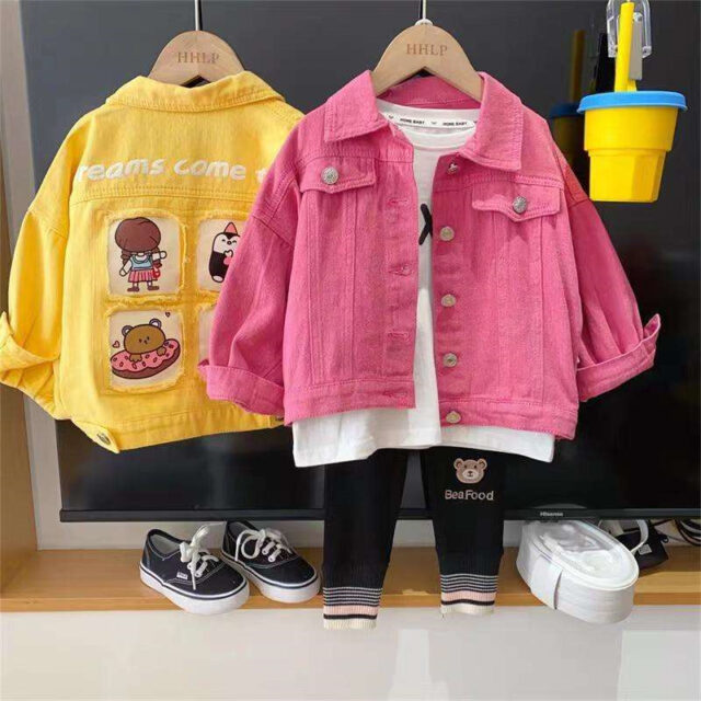 Fashion girls spring autumn custom kids jean jacket