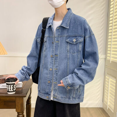 Sunny casual loose men’s jean jacket with custom design