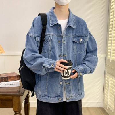 Sunny casual loose men’s jean jacket with custom design