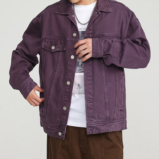 Solid color stylish men’s jean jacket with custom options