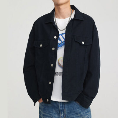 Solid color stylish men’s jean jacket with custom options