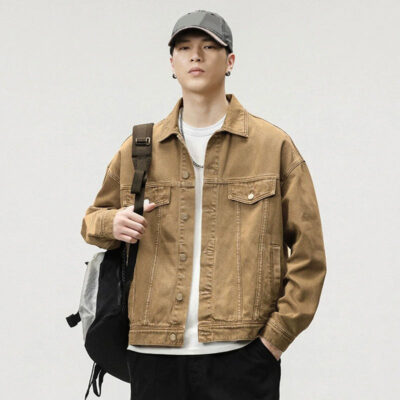 Solid color stylish men’s jean jacket with custom options