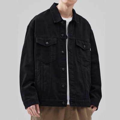 Solid color stylish men’s jean jacket with custom options