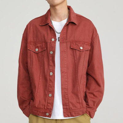 Solid color stylish men’s jean jacket with custom options