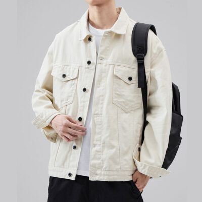 Solid color stylish men’s jean jacket with custom options