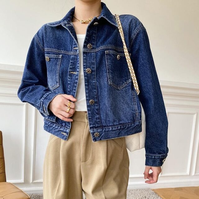 High-quality solid color women’s jean jacket custom denim