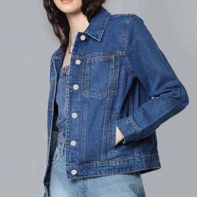 High-quality solid color women’s jean jacket custom denim