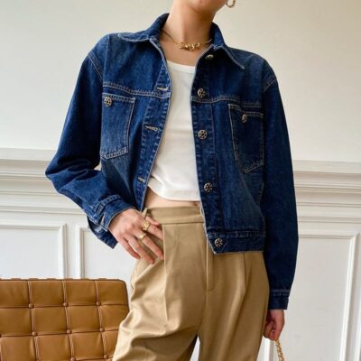 High-quality solid color women’s jean jacket custom denim
