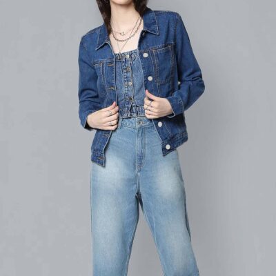 High-quality solid color women’s jean jacket custom denim
