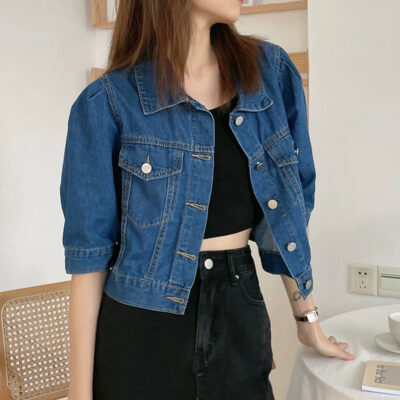 Vintage short women’s jean jacket retro denim custom