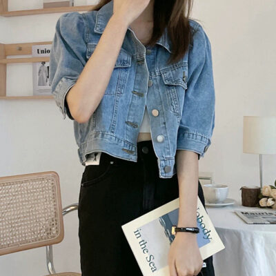 Vintage short women’s jean jacket retro denim custom