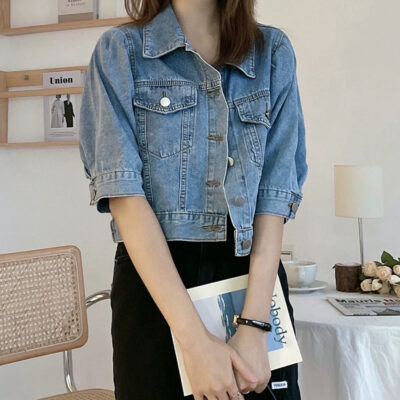 Vintage short women’s jean jacket retro denim custom