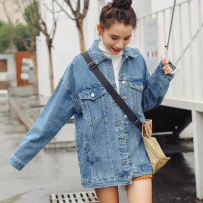Loose casual student women’s jean jacket factory supply