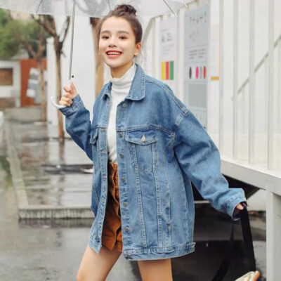 Loose casual student women’s jean jacket factory supply
