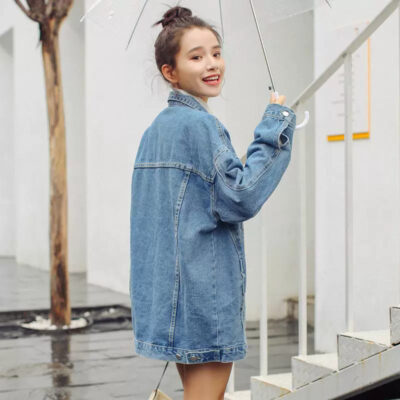 Loose casual student women’s jean jacket factory supply