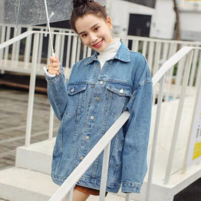 Loose casual student women’s jean jacket factory supply