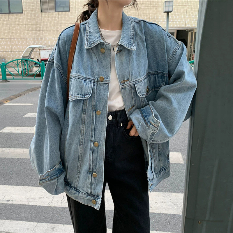 Loose casual student women’s jean jacket factory supply