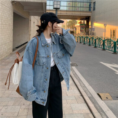 Loose casual student women’s jean jacket factory supply