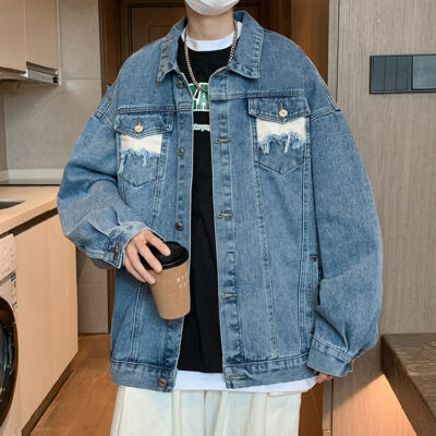 Loose autumn teen men’s jean jacket denim factory