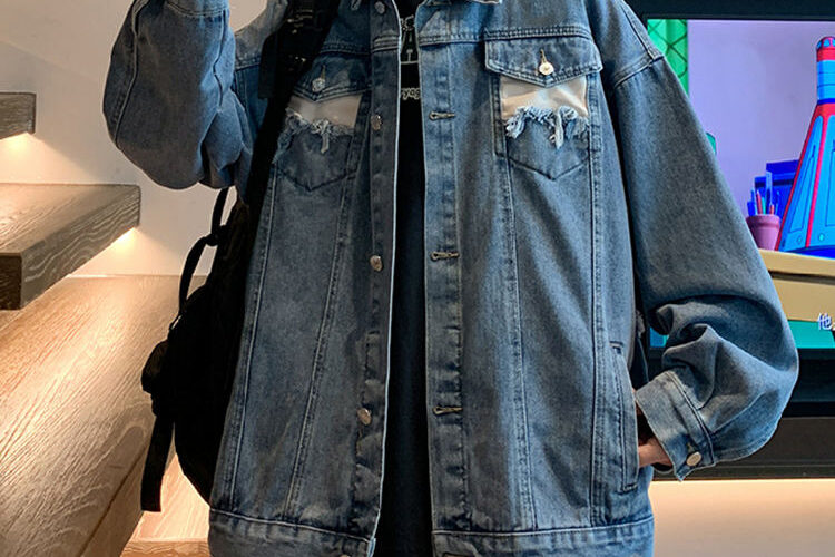 Loose autumn teen men’s jean jacket denim factory