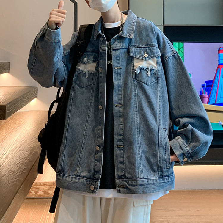 Loose autumn teen men’s jean jacket denim factory