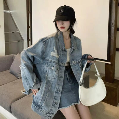 Loose fit women’s jean jacket spring autumn denim factory