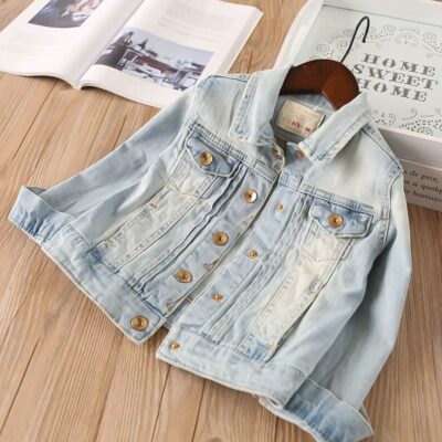 Trendy spring kids jean jacket for wholesale supply