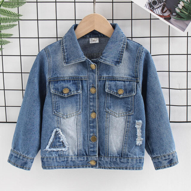 Trendy spring kids jean jacket for wholesale supply