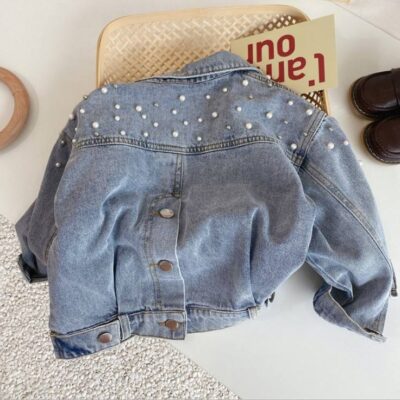 Pearl decorated girls kids jean jacket denim factory