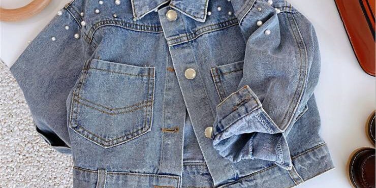 Pearl decorated girls kids jean jacket denim factory