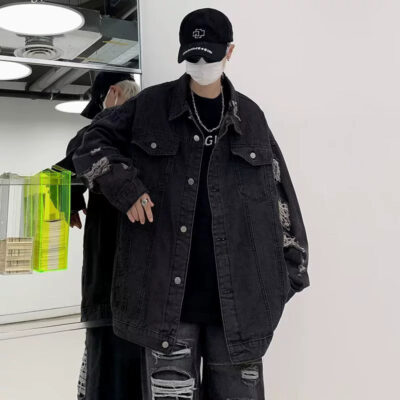 Trendy ripped oversized men’s jean jacket manufacturer supply