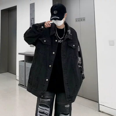 Trendy ripped oversized men’s jean jacket manufacturer supply