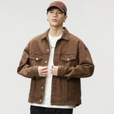 Windproof vintage men’s jean jacket street style supplier