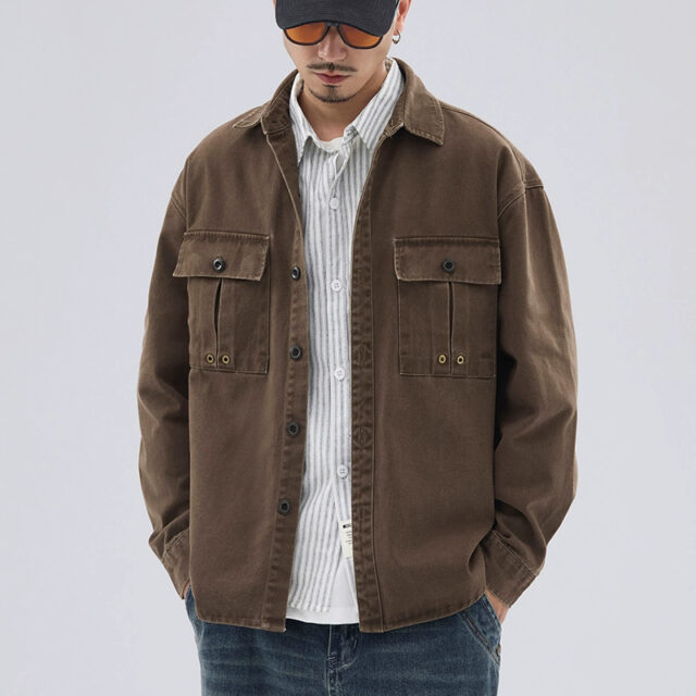 Windproof vintage men’s jean jacket street style supplier