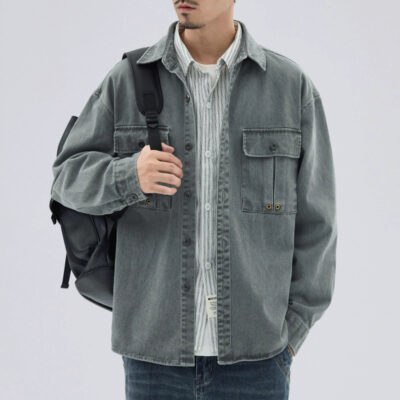 Windproof vintage men’s jean jacket street style supplier