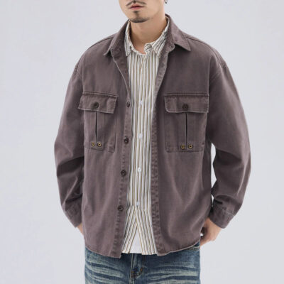 Windproof vintage men’s jean jacket street style supplier