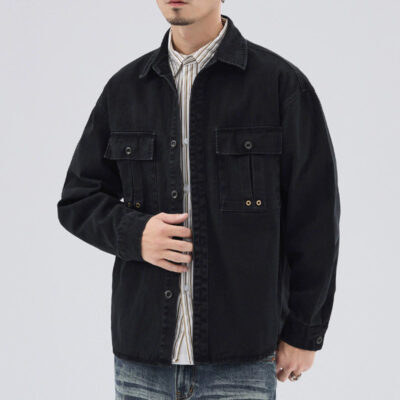Windproof vintage men’s jean jacket street style supplier