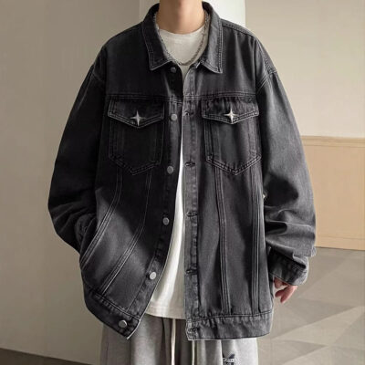 Loose vintage men’s jean jacket lapel stand collar supplier